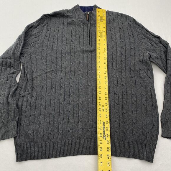 Club Room Sweater Mens 2XL Charcoal Gray Pima Cotton Cable Knit 1/4 Zip Pullover - Picture 4 of 9